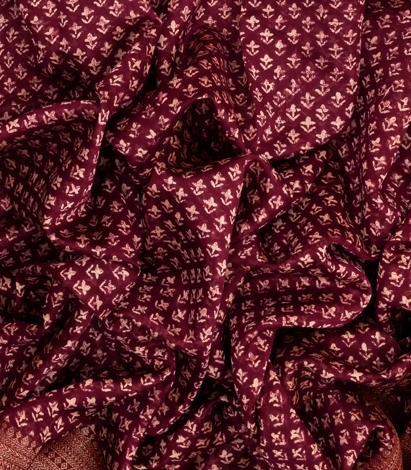 Maroon Woven Chanderi Cotton Saree With Printed Motifs