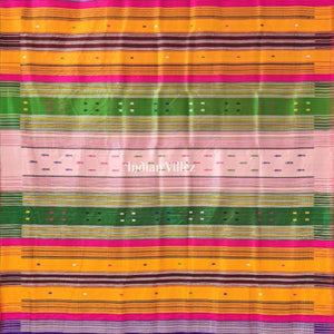 Rani Pink Designer Contemporary Silk Saree with Multicolor Double Anchal
