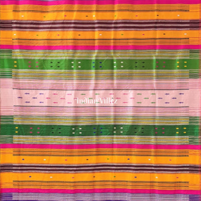 Rani Pink Designer Contemporary Silk Saree with Multicolor Double Anchal