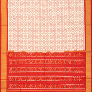 Cream Handloom Ikat Silk Saree With Floral Motifs