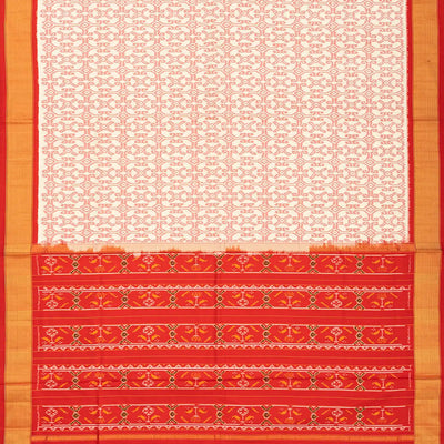 Cream Handloom Ikat Silk Saree With Floral Motifs