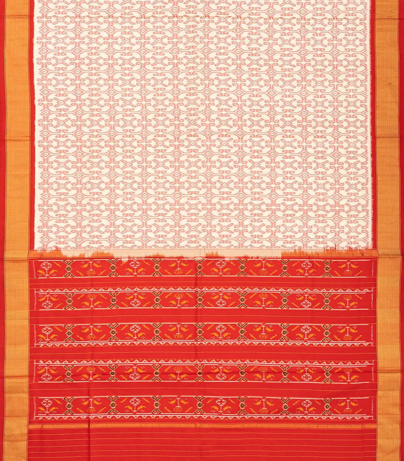 Cream Handloom Ikat Silk Saree With Floral Motifs