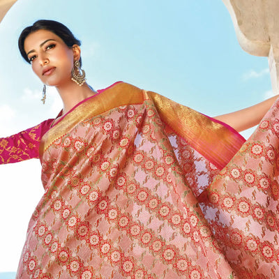 Multicolour Handloom Kanchipuram Meenakari Kamalam Lino Silk Saree-Multi colour