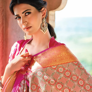 Multicolour Handloom Kanchipuram Meenakari Kamalam Lino Silk Saree-Multi colour