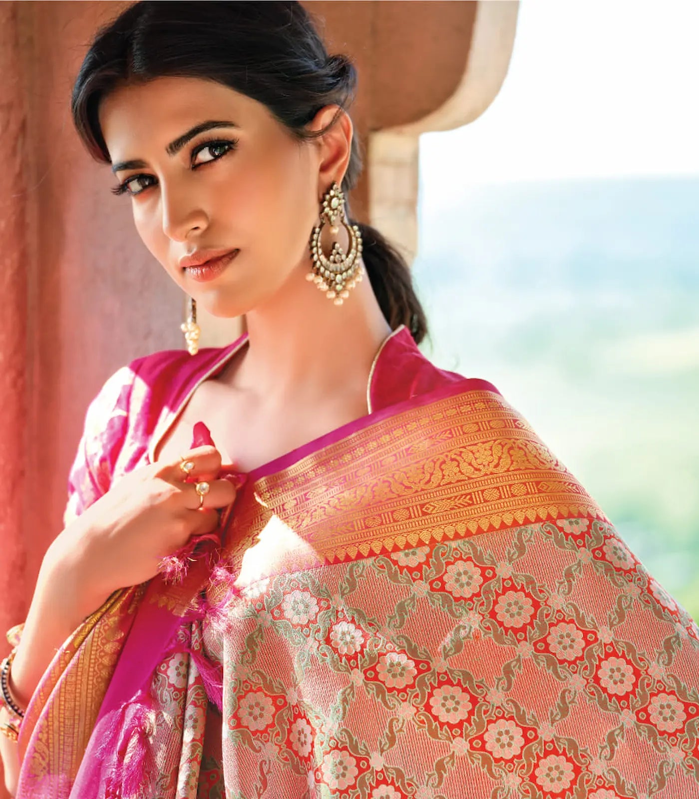 Multicolour Handloom Kanchipuram Meenakari Kamalam Lino Silk Saree-Multi colour