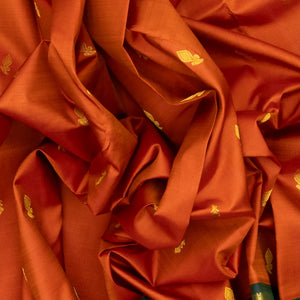 Rust Handloom Kanchipuram Korvai Silk Saree With Floral Buttas