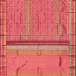 Crimson Handloom Kanchipuram Natural Dyed Silk Saree  with Meena Zari Checks