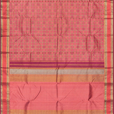 Crimson Handloom Kanchipuram Natural Dyed Silk Saree  with Meena Zari Checks