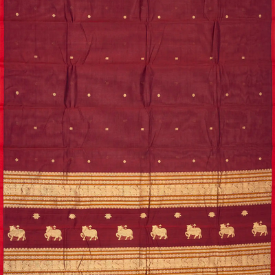 Crimson Handloom Kanchi Cotton Saree With Kamalam Buttas