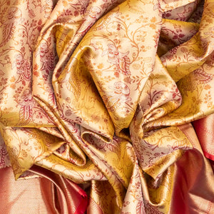 Gold Handloom Kanchipuram Tissue Silk Saree With Meena Peacock Motifs