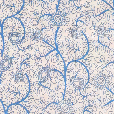 Cream floral machine-printed kalamkari cotton saree, contrast floral & chevron border & peacock pallu