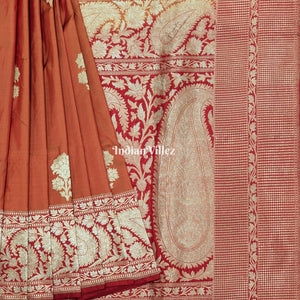 Orange Dual Tone Floral Motif Designer Banarasi Silk Saree