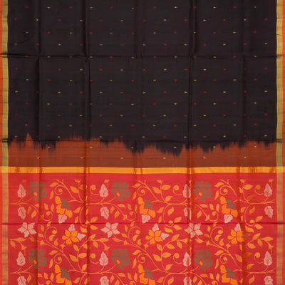 Black Handloom Uppada Silk Saree With Droplet Buttas