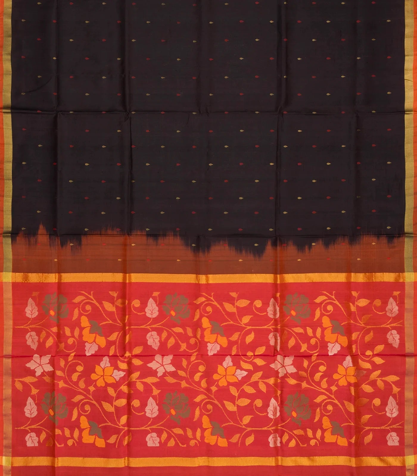 Black Handloom Uppada Silk Saree With Droplet Buttas