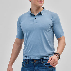 Blue Textured Stitchless Polo T-Shirt