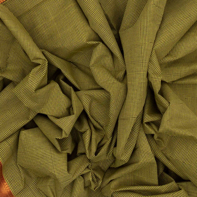 Olive Green Handloom Mangalagiri Cotton Saree With Checks