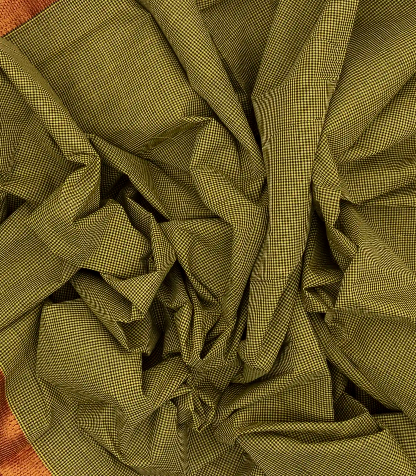 Olive Green Handloom Mangalagiri Cotton Saree With Checks
