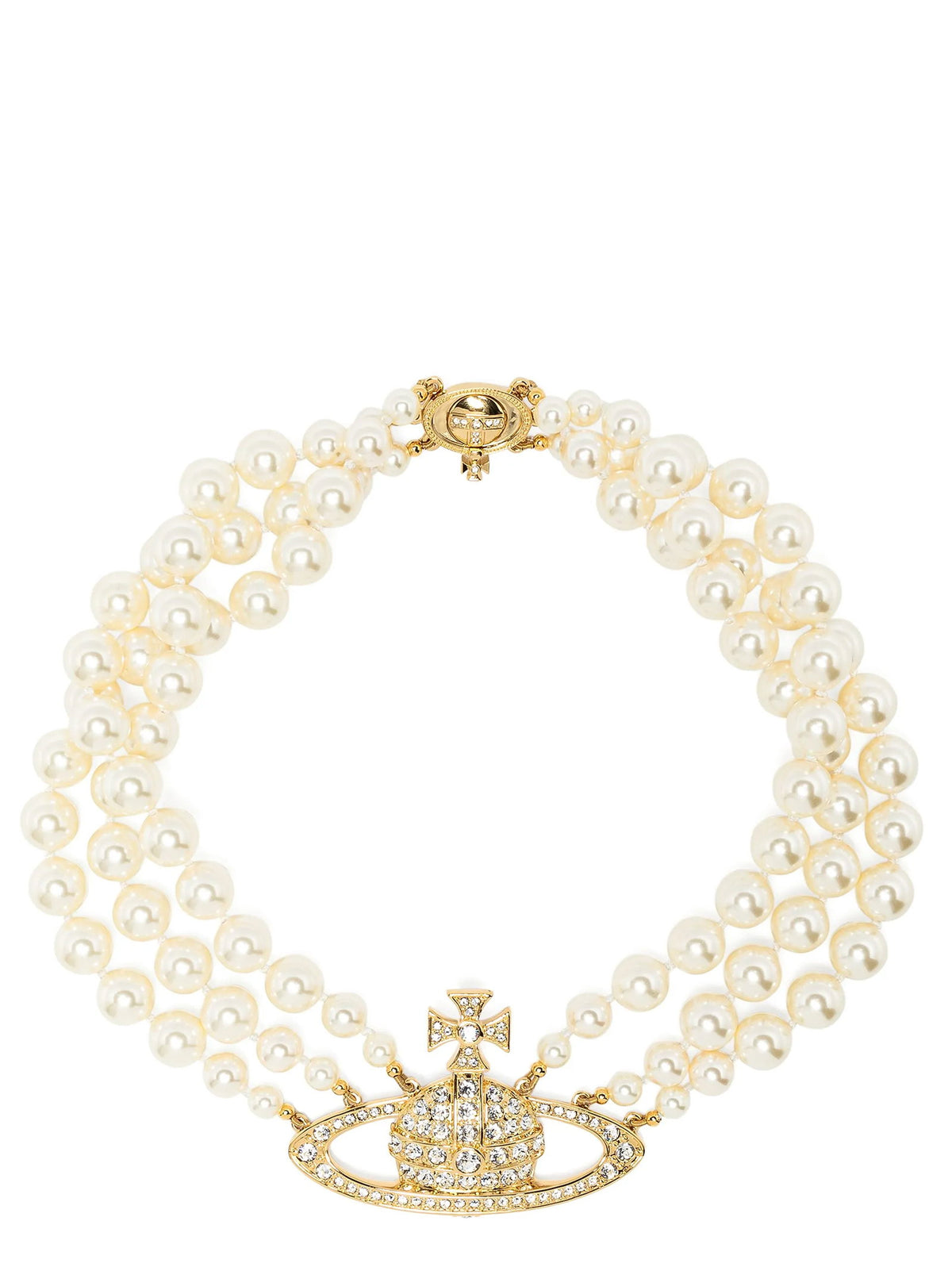 Vivienne Westwood Three Row Pearl Bas Relief Choker