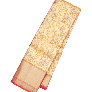 Gold Handloom Kanchipuram Tissue Silk Saree With Meena Peacock Motifs