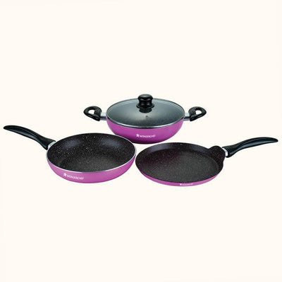 Athena Aluminium Non-Stick Cookware Set of 4 | Kadhai with glass blacktree