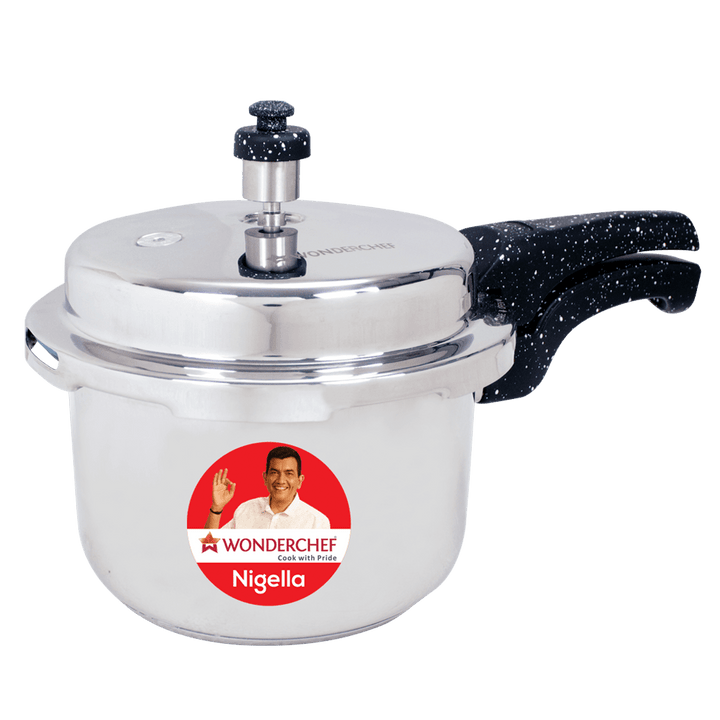 Granite Induction Base 3L Pressure Cooker with Outer Lid, Silver with Black Handle blacktree