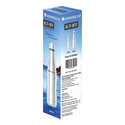 Acti-Bot Stainless Steel Single Wall Water Bottle 900ml.