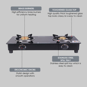 Ultima 2 Burner Manual Glass Cooktop | 6mm Toughened Glass