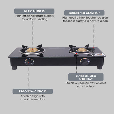 Ultima 2 Burner Manual Glass Cooktop | 6mm Toughened Glass