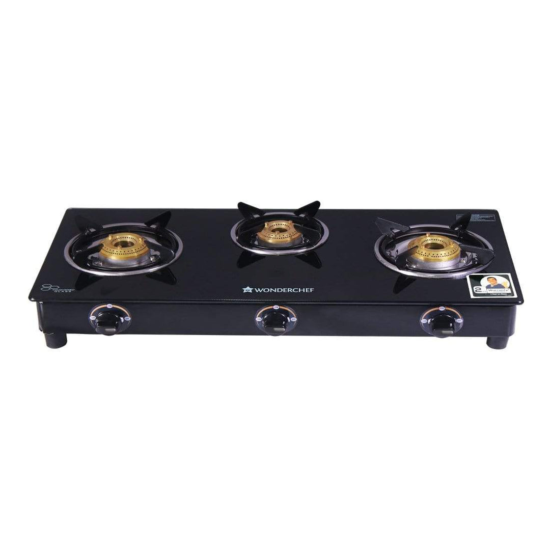 Power 3 Burner Glass Cooktop, Black 6mm Toughened Glass