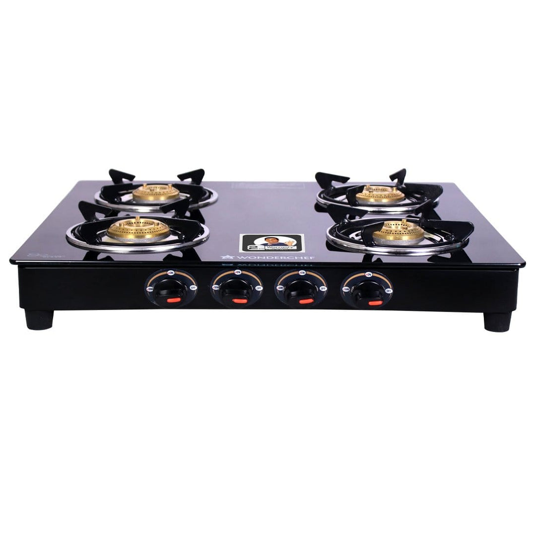 Ruby  4 Burner Glass Cooktop, Black Toughened Glass