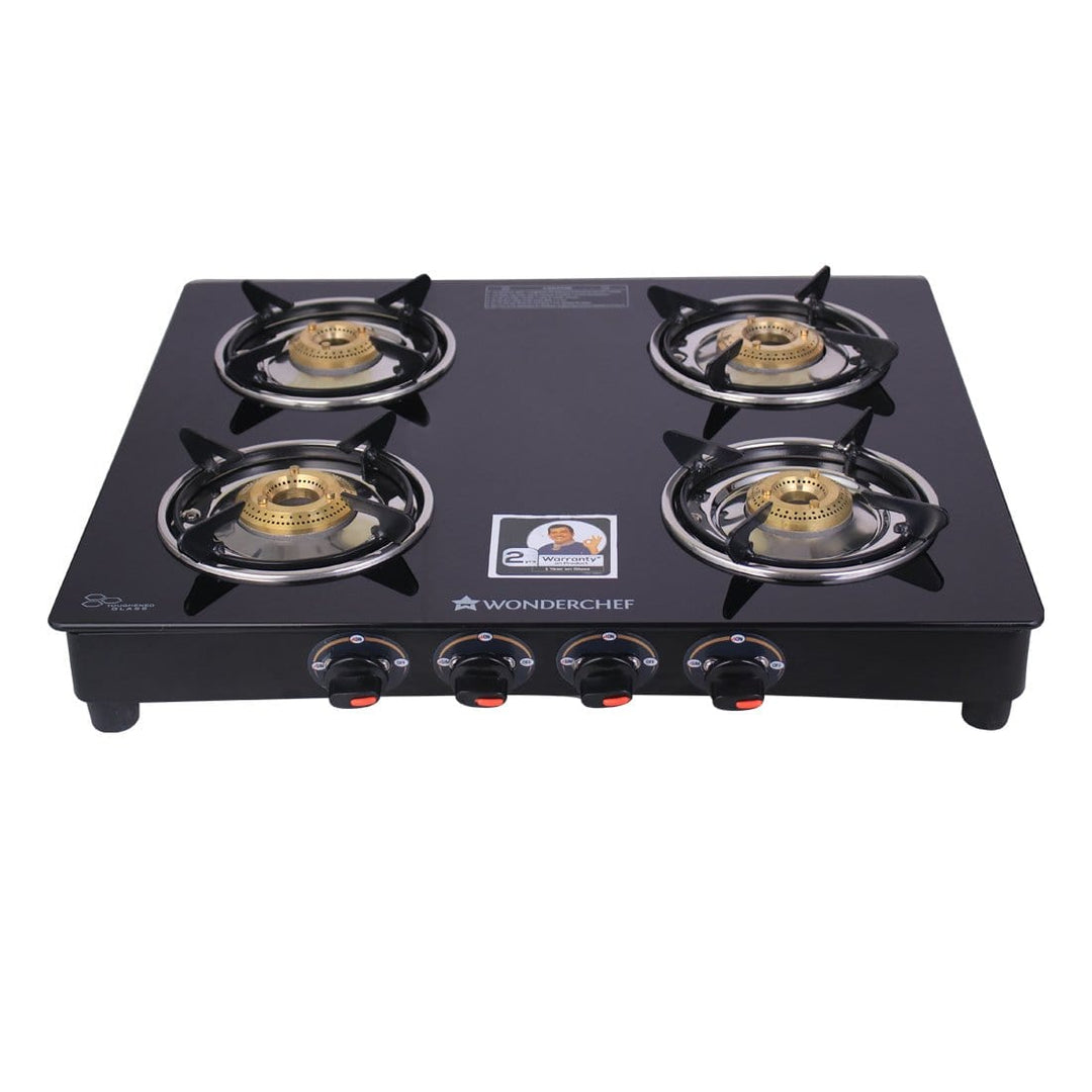 Ruby  4 Burner Glass Cooktop, Black Toughened Glass