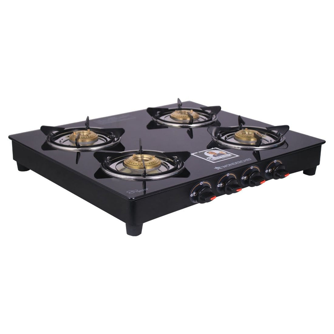 Ruby  4 Burner Glass Cooktop, Black Toughened Glass