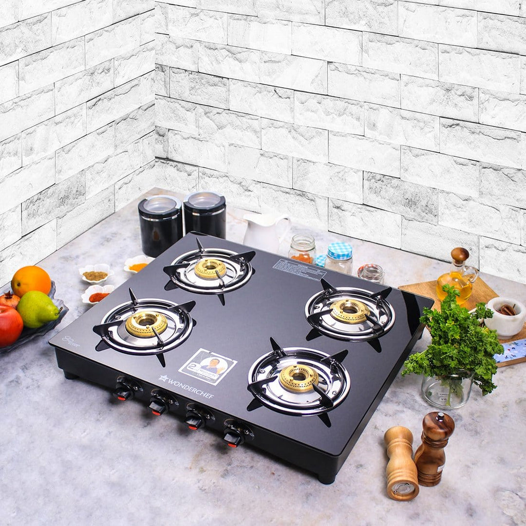 Ruby  4 Burner Glass Cooktop, Black Toughened Glass