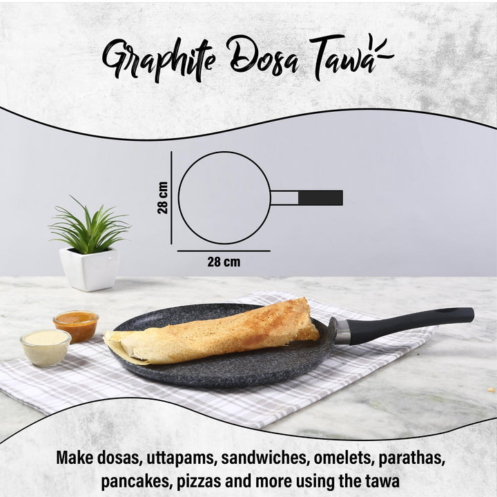 Graphite Dosa Tawa 28 cm, 3 Years Warranty by blacktree