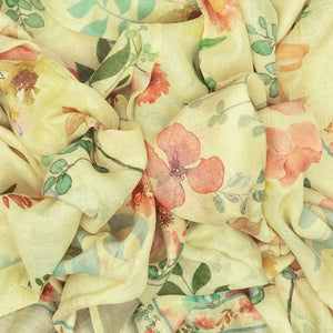 Light Yellow Handloom Linen Saree With Printed Floral Motifs