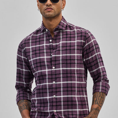 Purple Slim Fit Checks Shirt