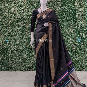 Black with Grey Handwoven Soft Silk Saree