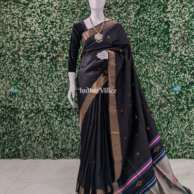 Black with Grey Handwoven Soft Silk Saree