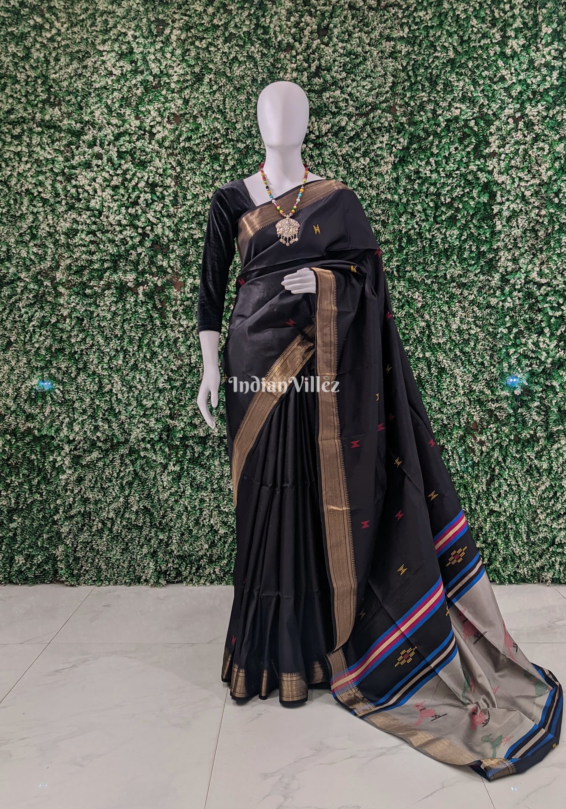 Black with Grey Handwoven Soft Silk Saree