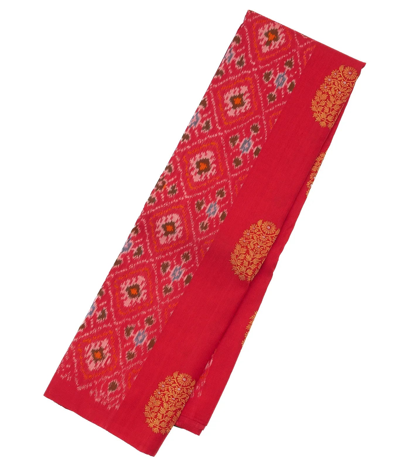 Red Handloom Kanchipuram Tie & Dye Silk Saree With Floral Buttas