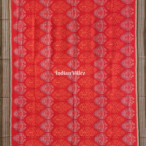 Orange Tree Theme Pure Sambalpuri Ikat Cotton Saree