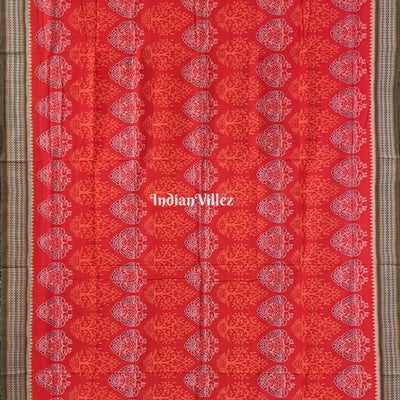 Orange Tree Theme Pure Sambalpuri Ikat Cotton Saree