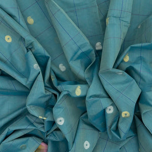 Steel Blue Handloom Venkatagiri Cotton Saree With Checks & Buttas