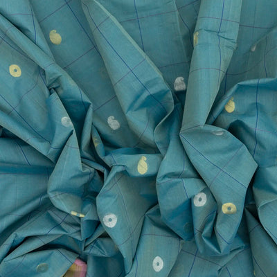 Steel Blue Handloom Venkatagiri Cotton Saree With Checks & Buttas