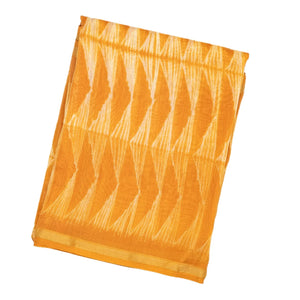 Orange Handloom Chanderi Cotton Saree With Triangular motifs in Shibori dyed technique