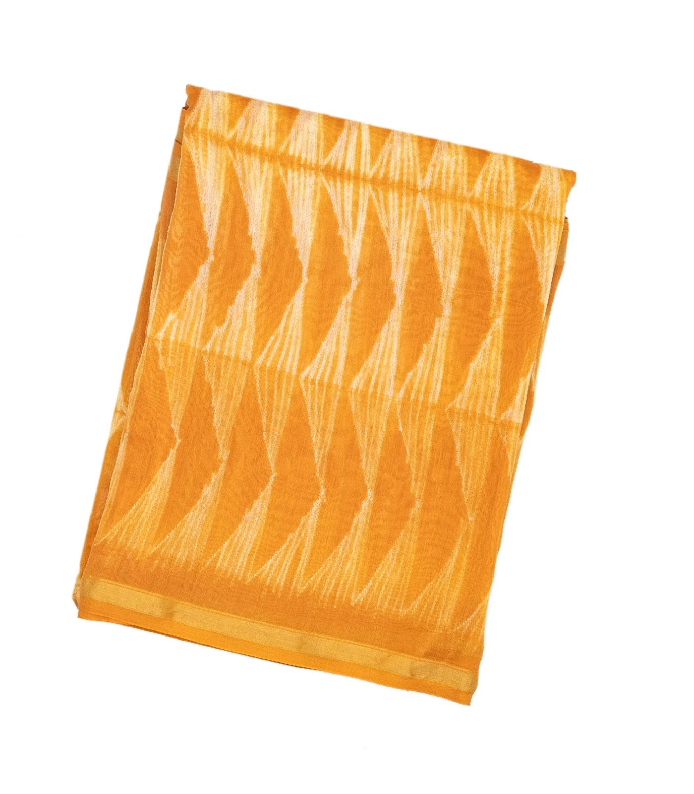 Orange Handloom Chanderi Cotton Saree With Triangular motifs in Shibori dyed technique