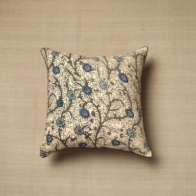 Beige - Cotton Printed Kalamkari Cushion Cover (16 x 16 in) 02