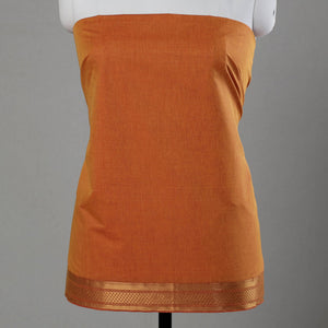 Brown - 3pc Mangalagiri Cotton Suit Material Set with Zari Border