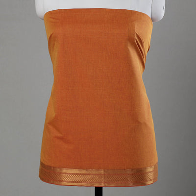 Brown - 3pc Mangalagiri Cotton Suit Material Set with Zari Border
