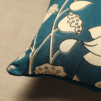 Blue - Cotton Printed Kalamkari Cushion Cover (16 x 16 in) 03
